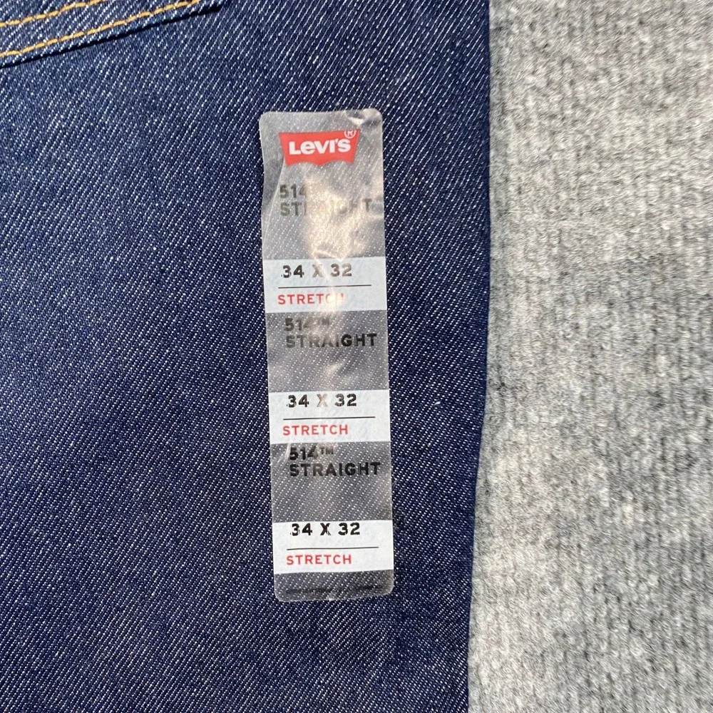 Levis 514 Straight Fit Mens Jeans 34x32 Dark Indigo Blue Stretch Denim NEW